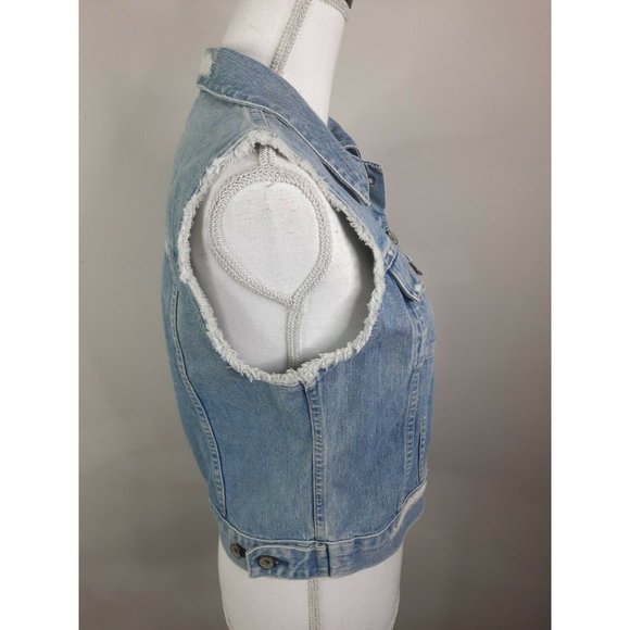 BIG STAR Distressed Raw Hem Blue Jean Denim Vest M - Picture 5 of 9